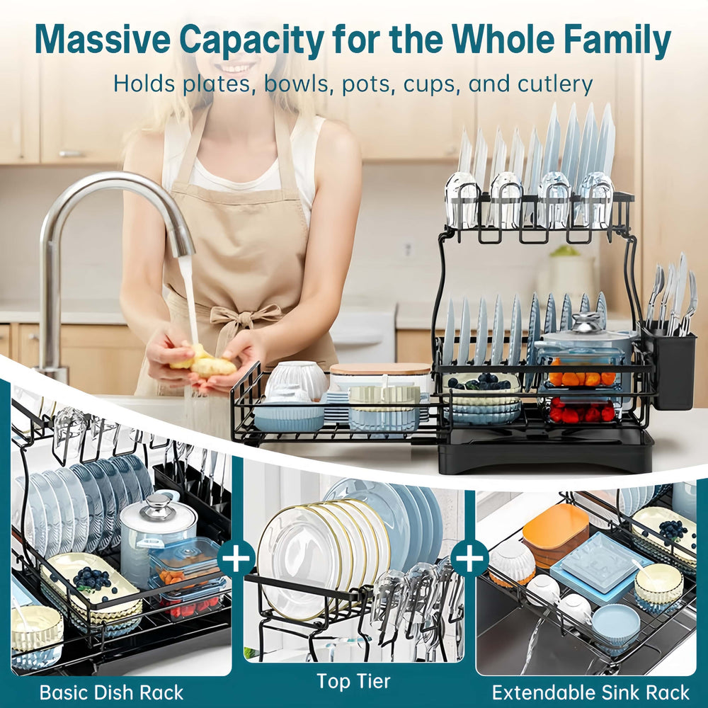 2-Tier Dish Drying Rack – Expandable, Drip Tray & Cutlery Holder