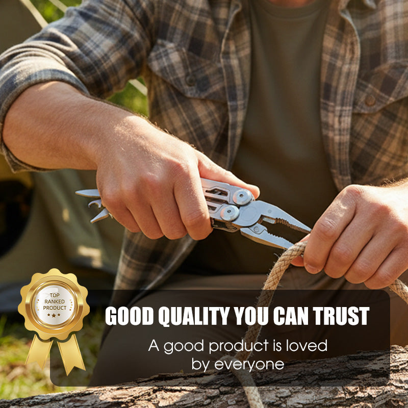 12-in-1 Klappmultitool mit Zange – Kompakter Edelstahl Multitool für Outdoor, Camping & Notfälle