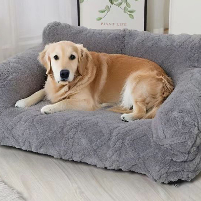 Plush Pet Sofa Bed – Raised Bolster, PP Cotton Fill & 4 Colors
