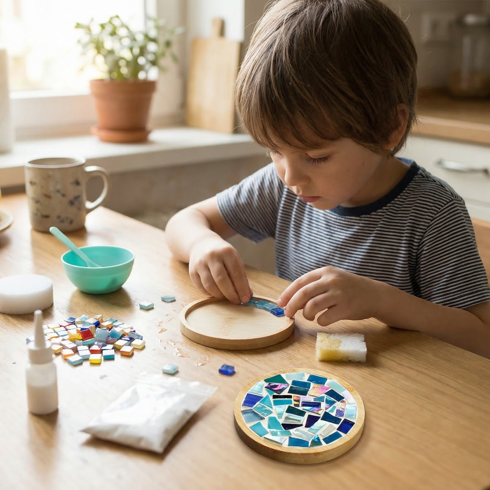 Mosaic Coaster Craft Kit – DIY Set, 12 Designs, Ages 6+, Complete Tools