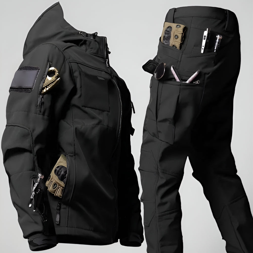 Men's Tactical Outdoor Jacket Pants Rugged Multi Pocket Hooded