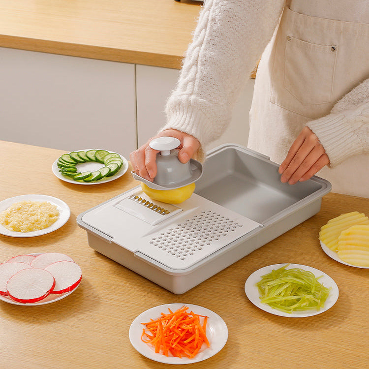5-in-1 Kitchen Grater & Cutting Board – Stainless Blades, Catch Trays & Hand Guard