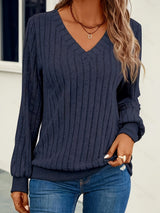 Ladies' knitted jumper with V-neck and long sleeves – Amira - 6