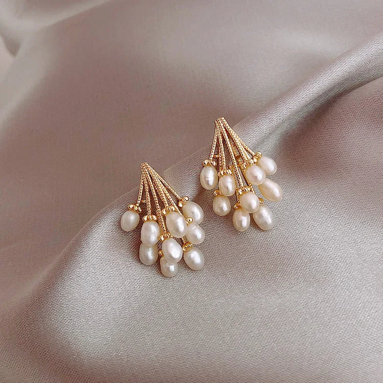 18K Gold-Plated Silver Earrings with Pearl Tassel - Noelle