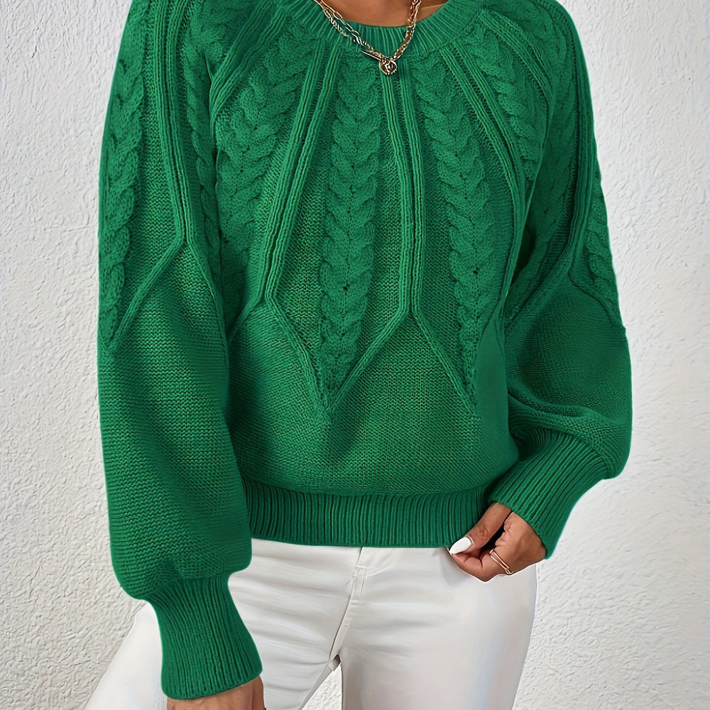 Ladies Cable Knit Sweater with Lantern Sleeves – Sanna - 4