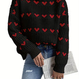 Knitted Ladies' Sweater with Heart Pattern and High Neck – Nola - 3