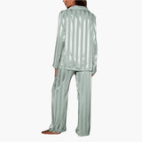 Women's Pajama Set – Satin, Button Top & Stripe Design
