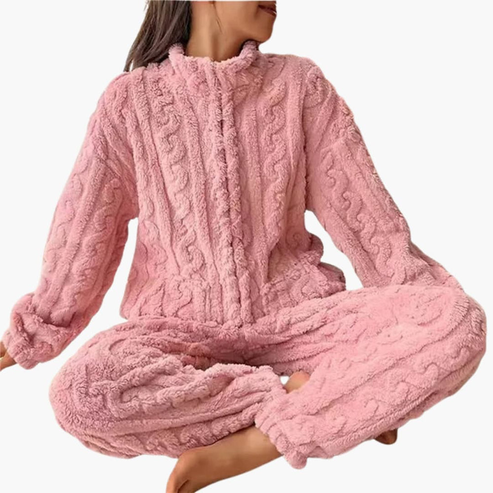Women's Pajama Set – Fleece, Zipper Top & Long Pants