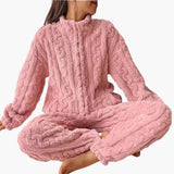 Women's Pajama Set – Fleece, Zipper Top & Long Pants