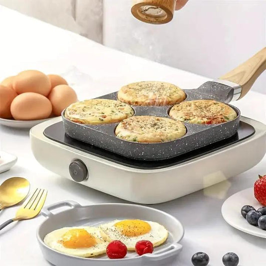 4-Section Frying Pan – Maifan Stone Coating, Non-Stick Durable Surface & Cooks Eggs and Pancakes at Once