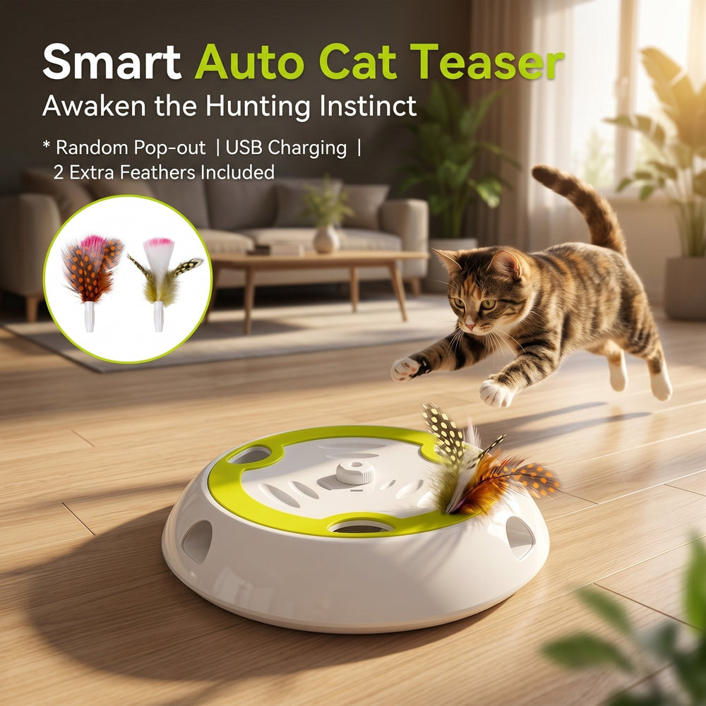 Interactive Cat Toy – Automatic Feather Pop-Up, Motion Sensor & USB-C Rechargeable