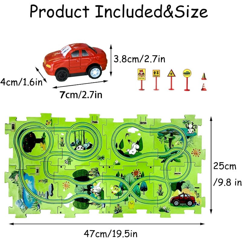 Kids Puzzle Road Play Set – Toy Car, Traffic Signs & 47×25cm Track
