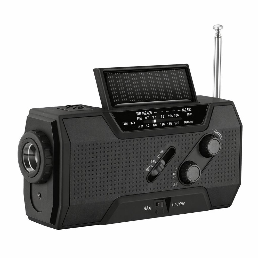Emergency Radio – Solar & Hand Crank, AM/FM Weather, 2000mAh Power Bank & LED Flashlight