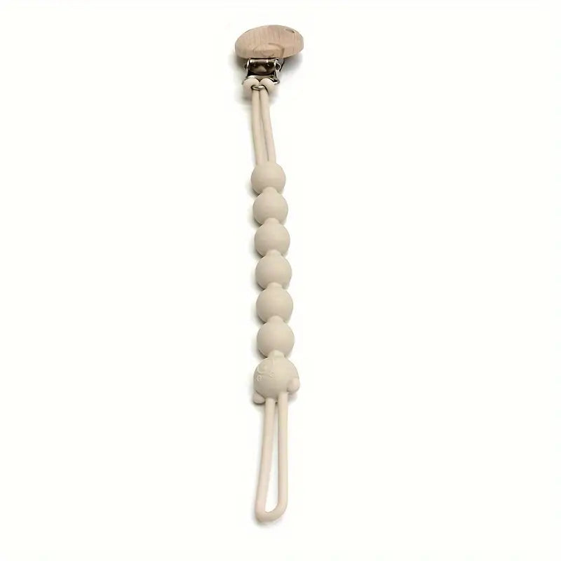 Silicone Pacifier Clip Chain – BPA-Free, Wooden Clip & Bear Design for Babies
