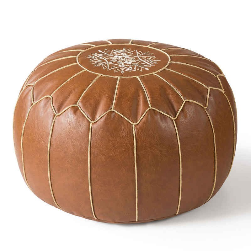 Moroccan Leather Storage Pouf – Faux Leather, Water-Resistant, 50×25cm Ottoman