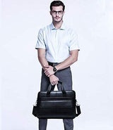 Premium 15” Cowhide Leather Business Briefcase with Organizer Compartments - Stylish & Durable Professional Bag