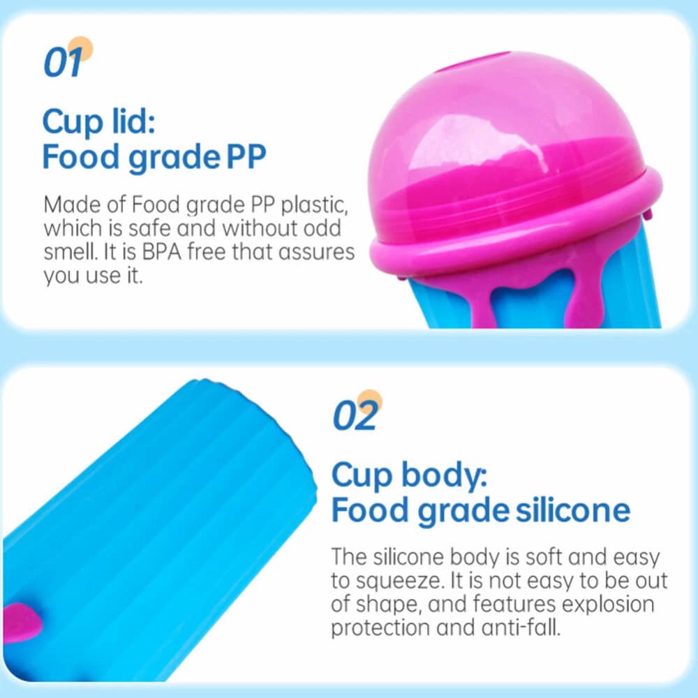 Slushy Maker Cup – Quick-Freeze Squeeze Cup, Leak-Proof Lid & 2-in-1 Straw Spoon