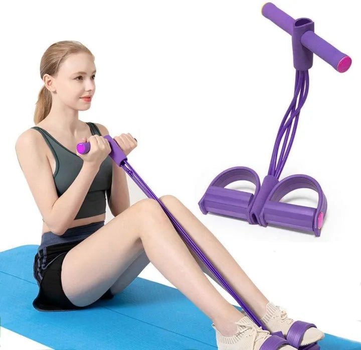 Full-Body Sit-Up Resistance Trainer – Foot Pedals, Elastic Bands & 4/6 Strand Levels