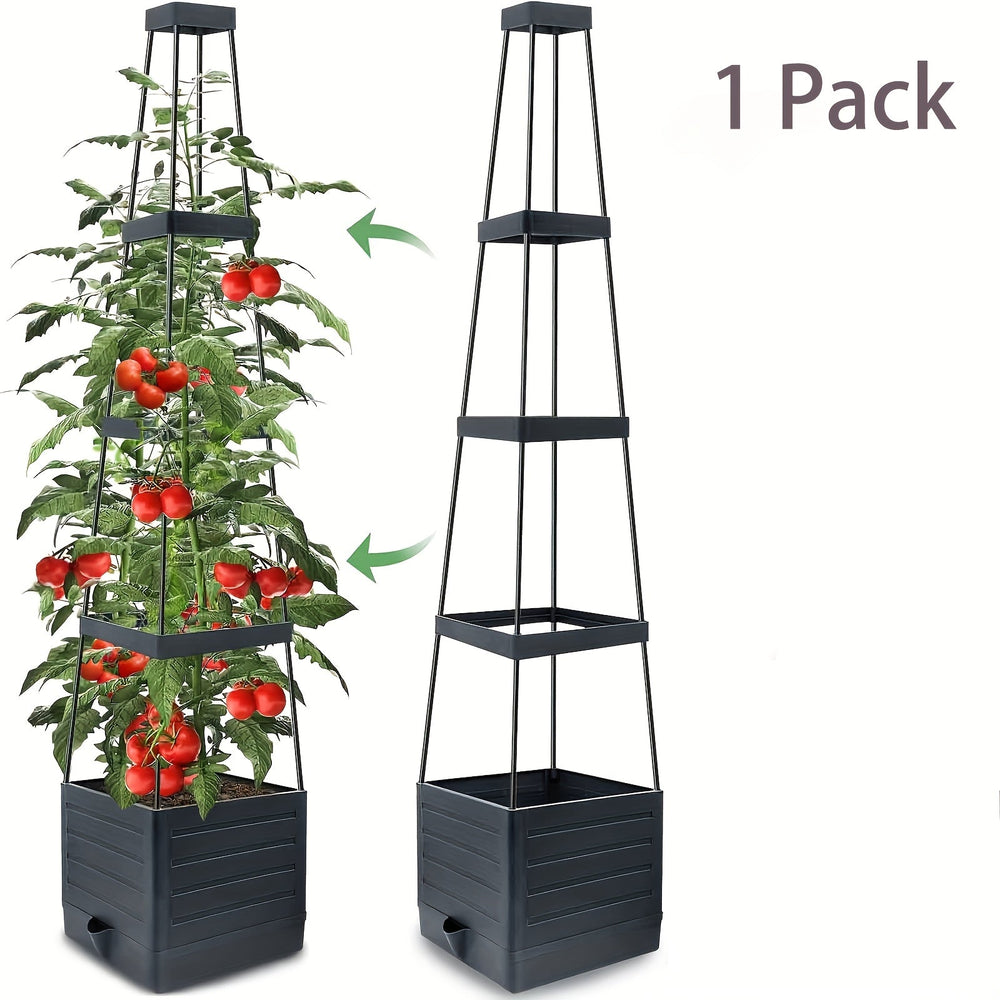 Self-Watering Planter Box with Trellis – Weatherproof, Drainage, Anthracite