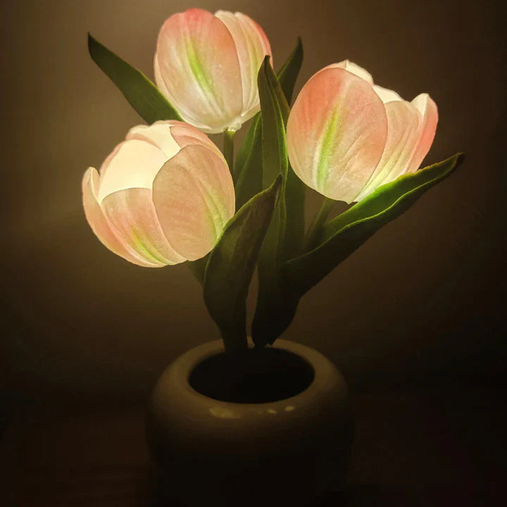 Stilvolle Tulpen-LED-Tischlampe im Keramiktopf – Warmes Dekorlicht für Gemütliche Atmosphäre