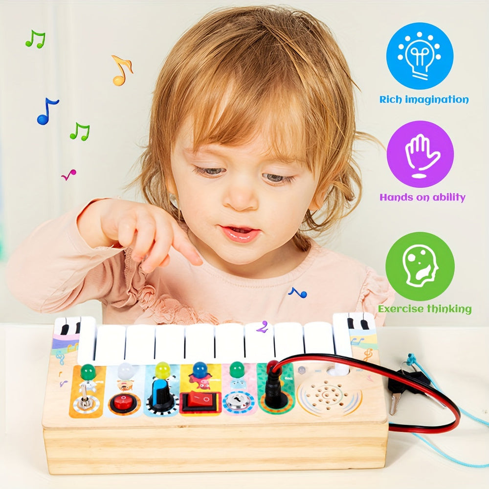 Wooden Musical Learning Toy – 8 Piano Keys, Lights & Sounds for Babies 12m+