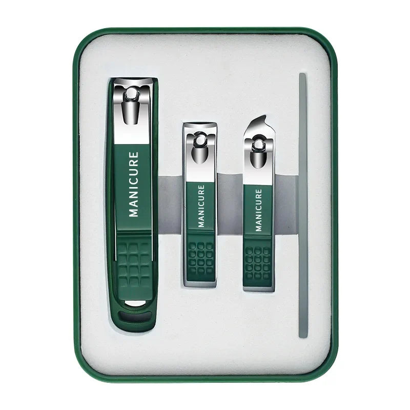 Stainless Steel Nail Clipper Set – 4-Piece, Anti-Splash Design & Nail File