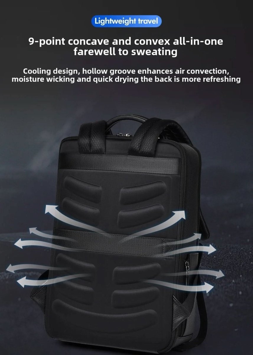 Men's Leather Laptop Backpack – USB Charging Port, 15.6-Inch Sleeve & PU Leather