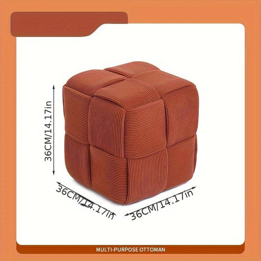Corduroy Footstool Ottoman – Foam-Filled, Extra Seat & Soft Velvety Cover