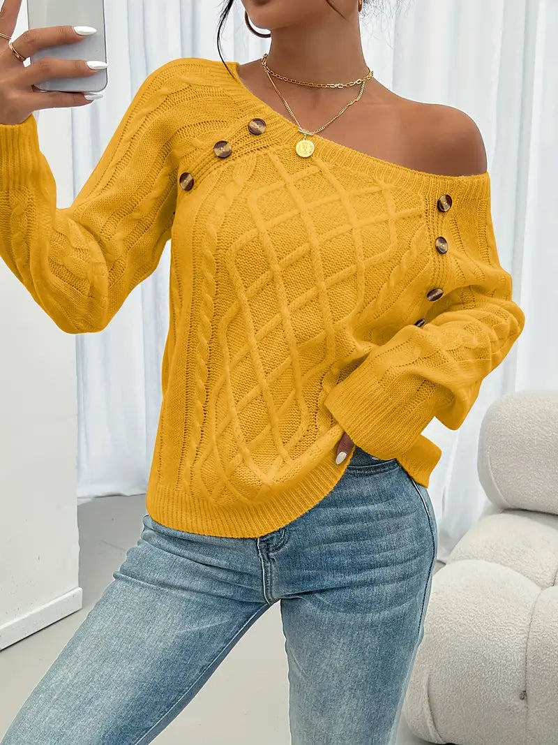 Enhanced Product Title: "Lina Langärmeliger Pullover mit Zopfmuster – Lässiger Rundhals-Pullover für Damen, Bequeme Strickmode für Herbst/Winter" 

This title includes relevant keywords while providing more detail about the product, making it more appeali