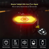 Bike Tail Light with Remote – Turn Signals, 120dB Horn, Waterproof & 900mAh USB Rechargeable