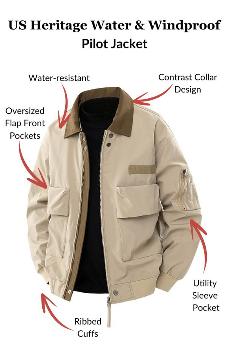 US Heritage Wasser- und Winddichte Pilotjacke für Herren – Robuste Outdoor-Jacke mit Stil
