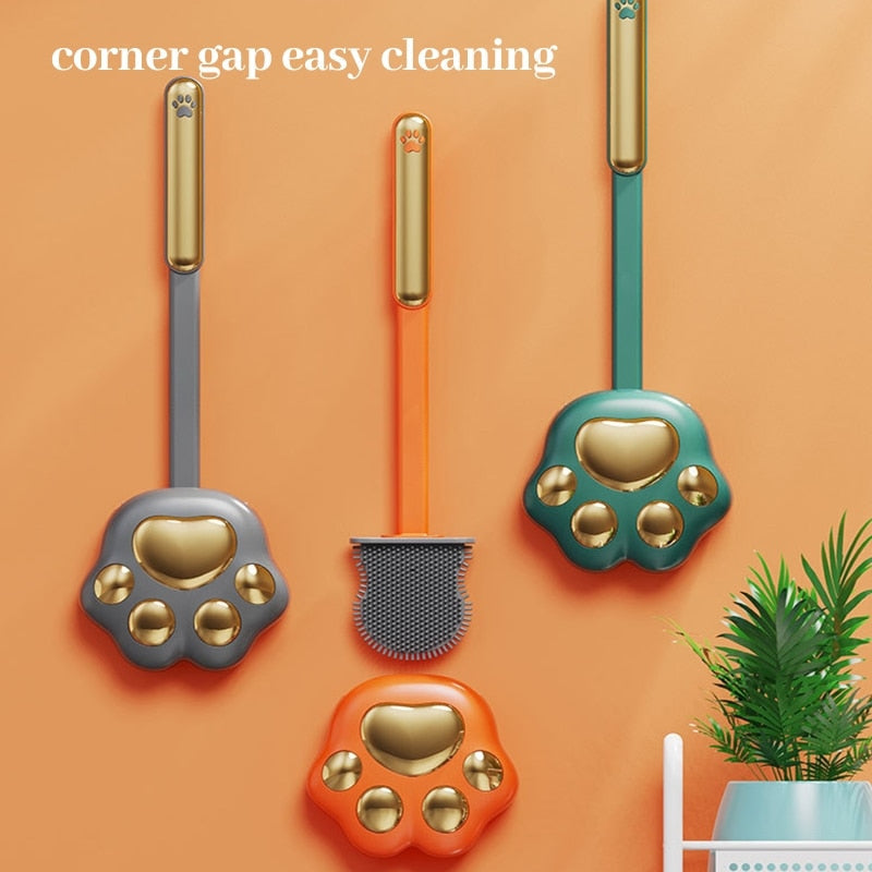 Silicone Cat Paw Toilet Brush – Scratch-Free Bristles, Quick-Dry & Holder Set