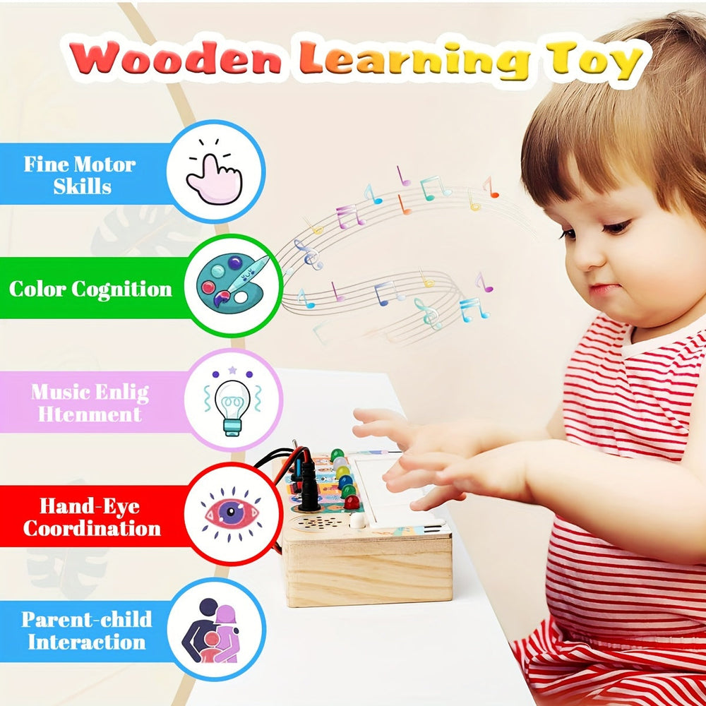 Wooden Musical Learning Toy – 8 Piano Keys, Lights & Sounds for Babies 12m+