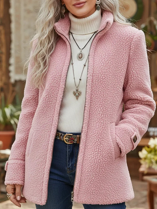 Women's Stand-Collar Jacket – Full Zip & Lambswool-Look