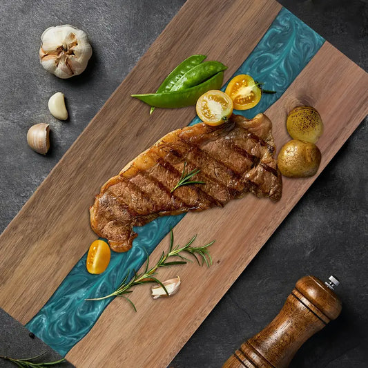 Acacia Wood Cutting Board – Resin River Design, Charcuterie Serving & Natural Finish