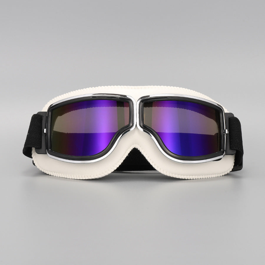 Vintage Motorcycle Goggles – Polycarbonate Lens, Fits Over Glasses & Adjustable Strap