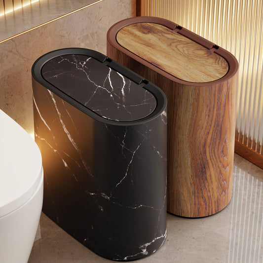 Marble Pattern Trash Can – Modern, Lidded Bathroom & Kitchen Bin