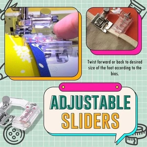 Adjustable Bias Binder Sewing Foot – 5–20mm, Snap-On & 2-Pack