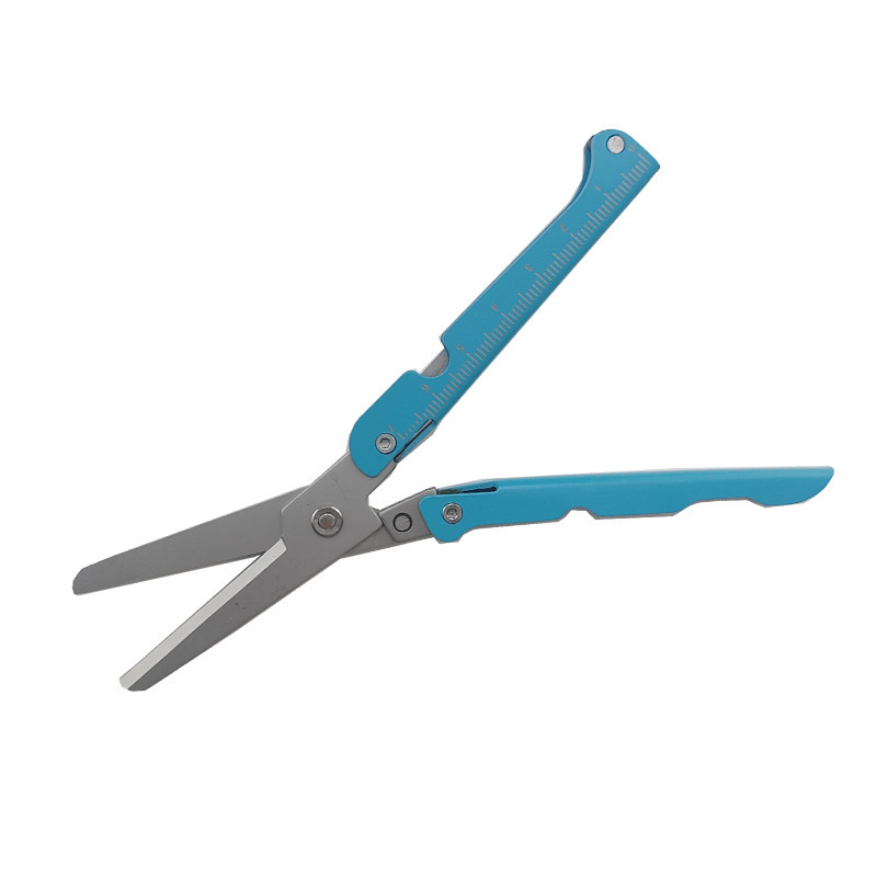 Folding Stainless Steel Scissors – Compact 9cm, Built-In Ruler, Multi-Tool