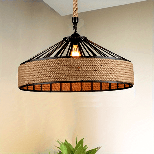Hemp Rope Pendant Light – Vintage Farmhouse Style, Ceiling Mount & Adjustable Cord