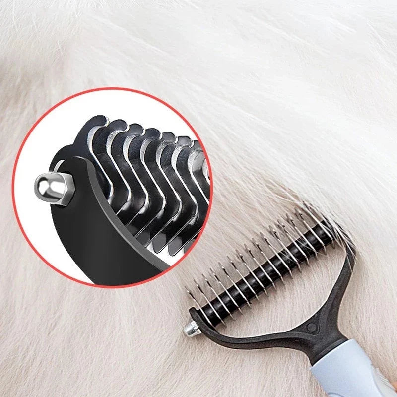 Double-Sided Pet Dematting Brush – Stainless Steel Teeth, Dogs & Cats, Non-Slip Grip