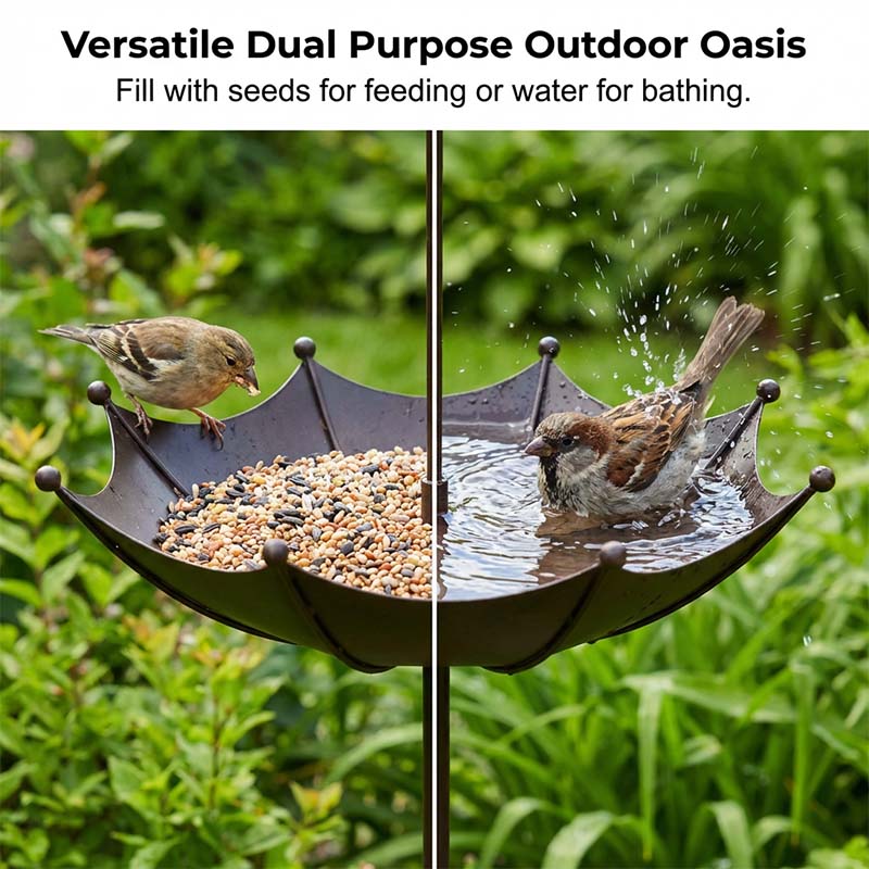 Hanging Umbrella Birdbath – Rust-Proof Iron, 28×23.5cm & Bronze Finish