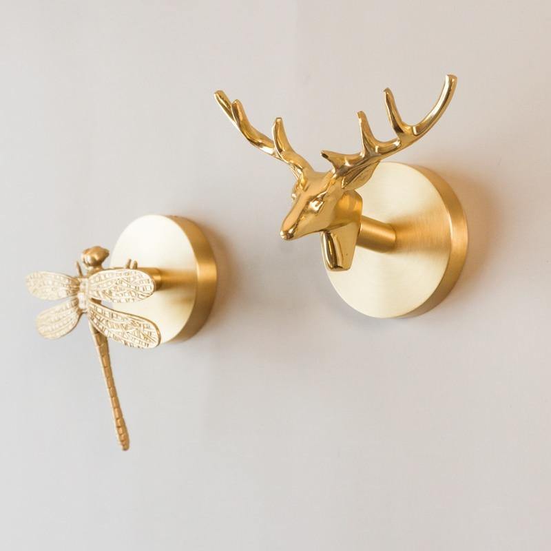 Brass Wall Hooks – Solid Brass, Animal Head Design & Gold Finish