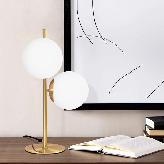 Golden Table Lamp – Metal Frame, Frosted Glass Globe & Industrial Style
