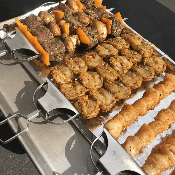 3er Grillspieß-Set mit Abstreifer – Ideal für BBQ, Grillen und Spießen