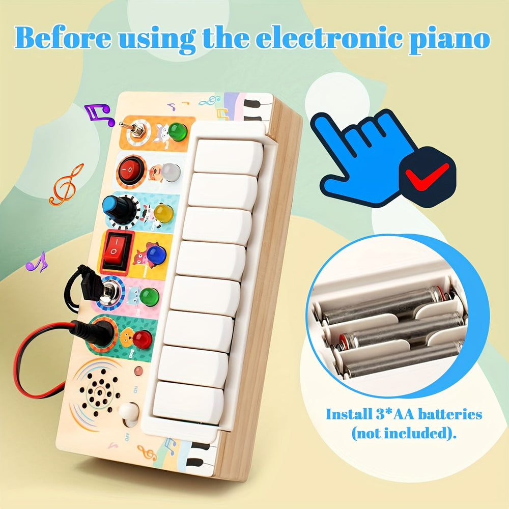 Wooden Musical Learning Toy – 8 Piano Keys, Lights & Sounds for Babies 12m+