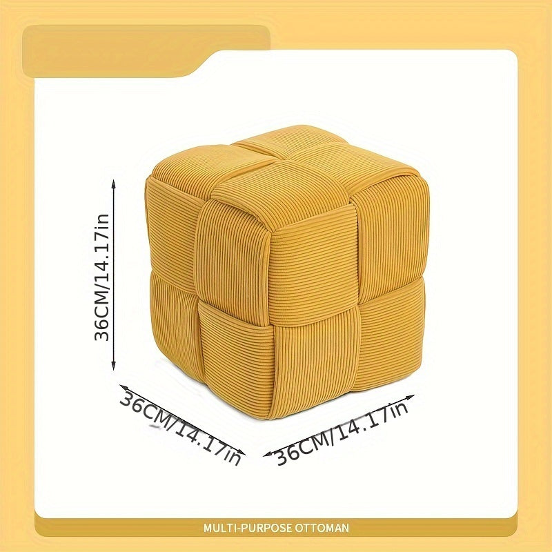 Corduroy Footstool Ottoman – Foam-Filled, Extra Seat & Soft Velvety Cover
