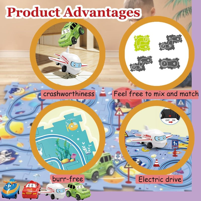 Kids Puzzle Road Play Set – Toy Car, Traffic Signs & 47×25cm Track