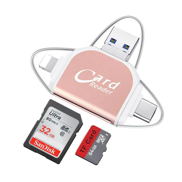 4-in-1 Memory Card Reader – USB, USB-C, Micro-USB & Lightning, SD & MicroSD