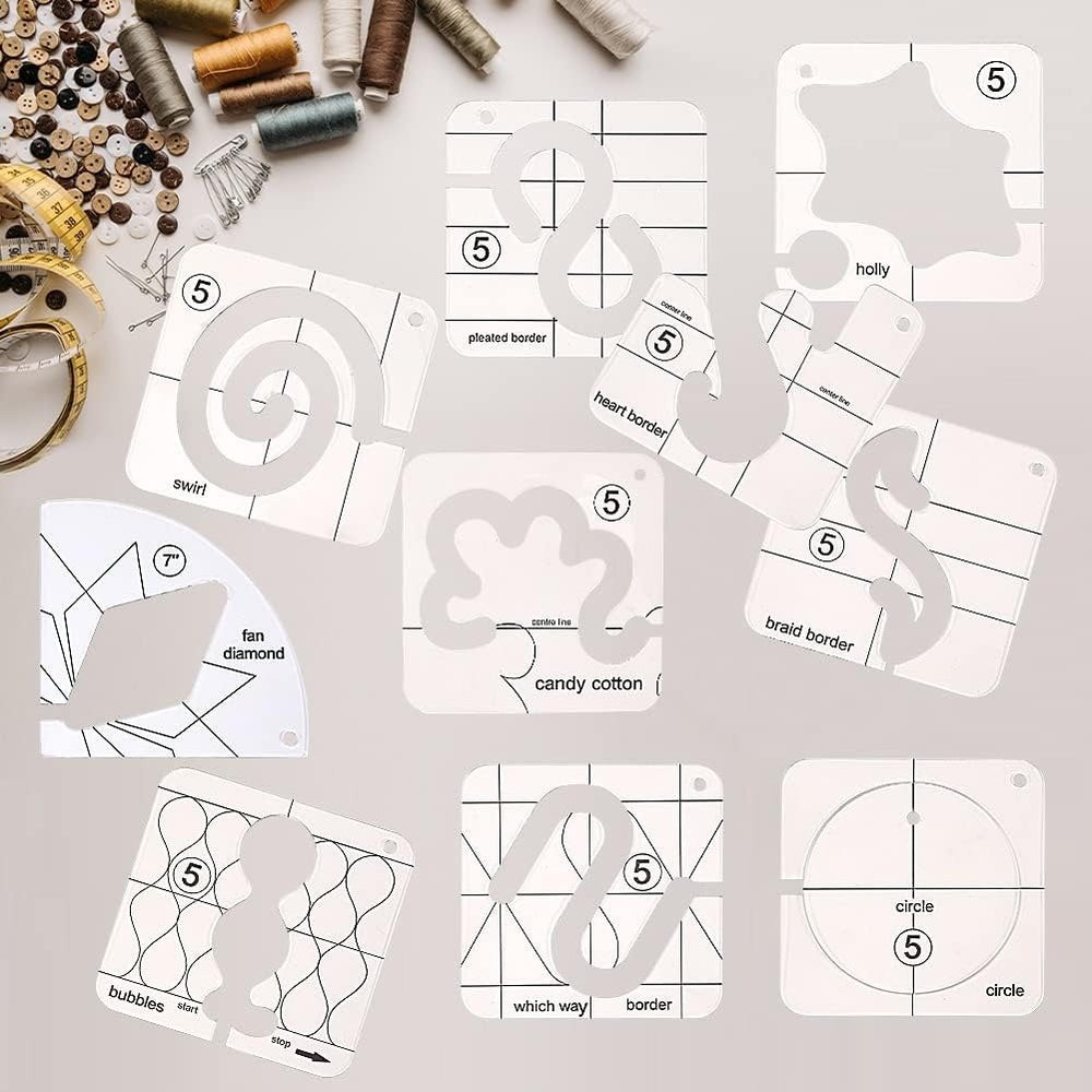 Free-Motion Quilting Stencil Set – 11 Acrylic Templates & Machine Guide